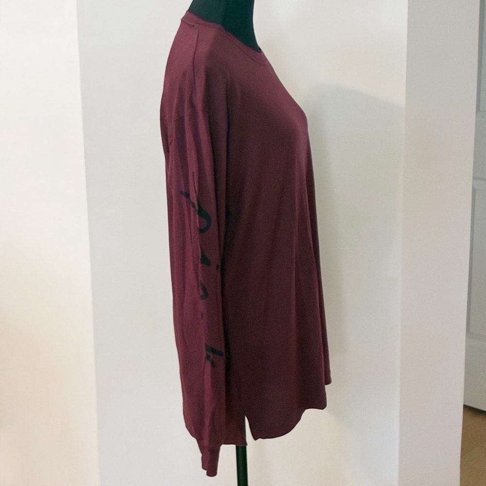 PINK Victoria’s Secret Maroon Long Sleeve T-shirt Oversized Relaxed Fit, Size M - Picture 4 of 15